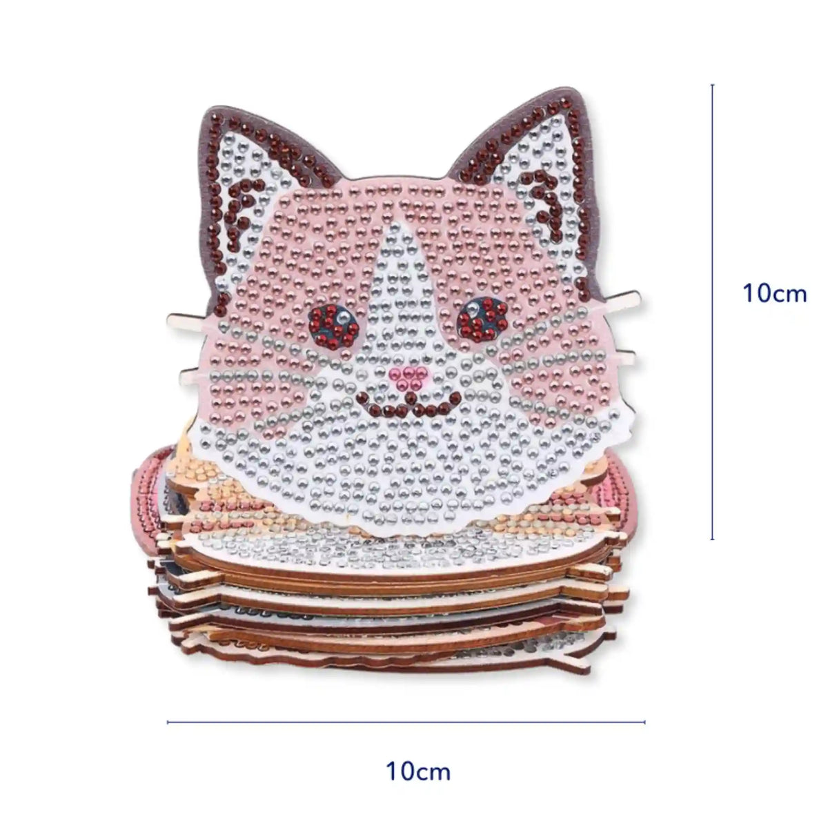 Diamond Painting Untersetzer im Katzendesign mit glitzernden Strass Steinen, 10 cm groß