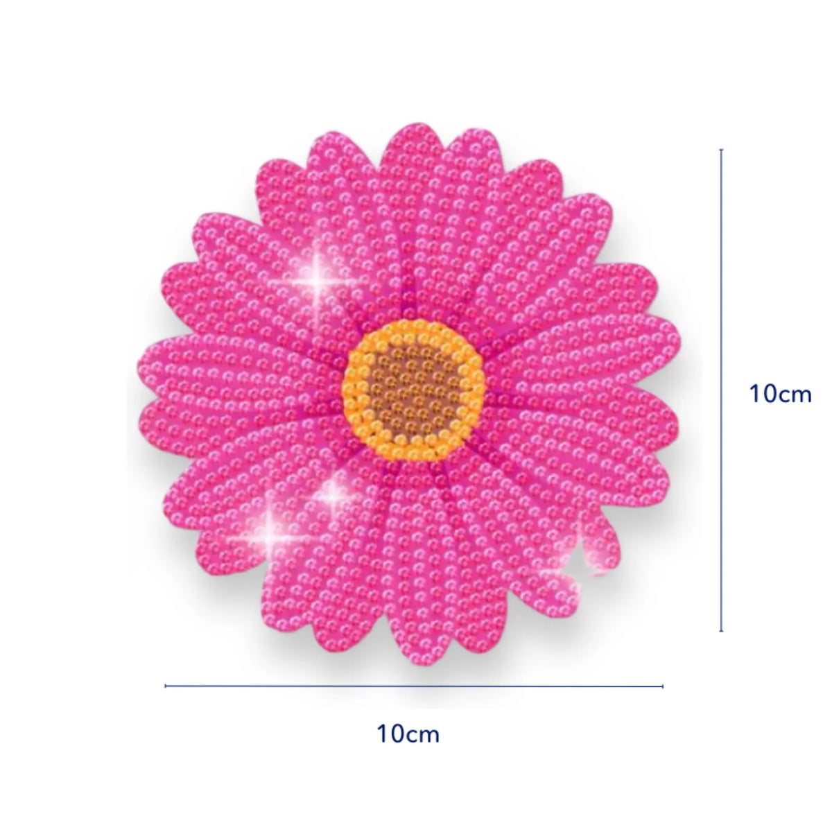 Diamond Painting Untersetzer 10x10cm mit Blumenmotiv aus glitzernden, pinken Steinen für DIY-Bastelfans