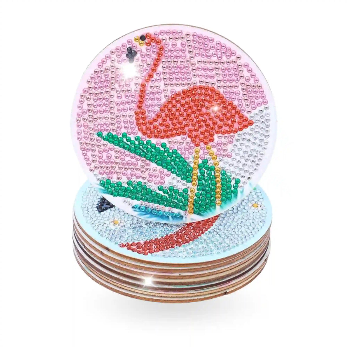 Diamond Painting Untersetzer Set mit Flamingo Motiv und glitzernden runden Diamanten Steinen