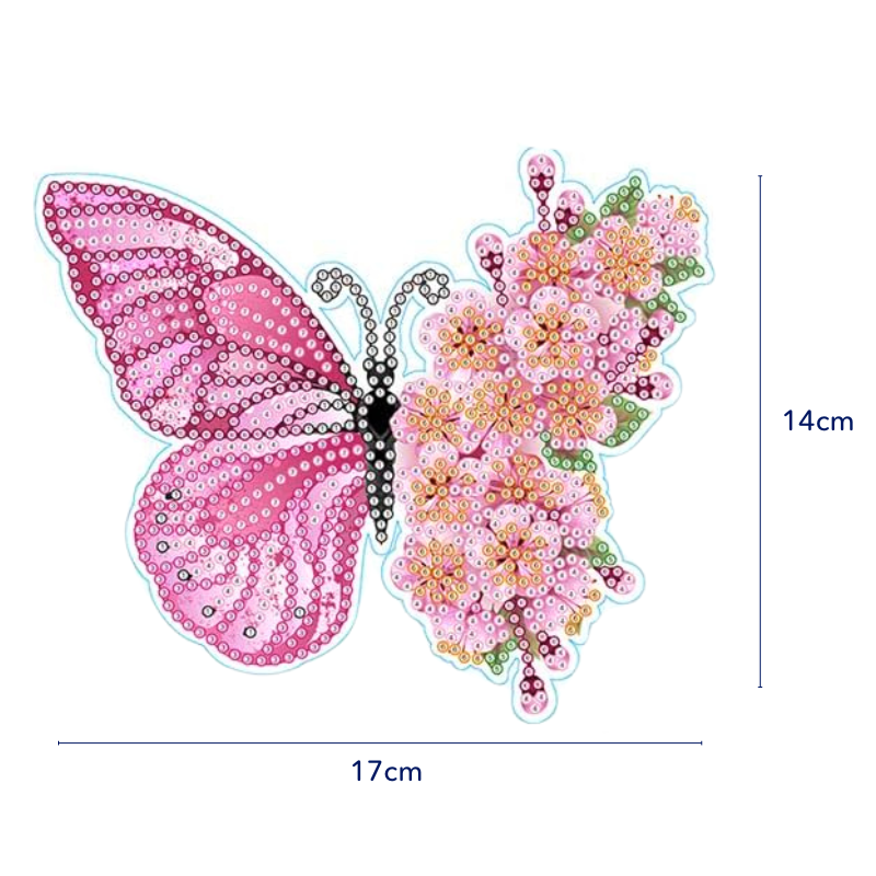 Diamond Painting Sticker motiv bunter Schmetterling mit Blumen aus Glitzersteinen, 17x14 cm großes DIY-Bastelset