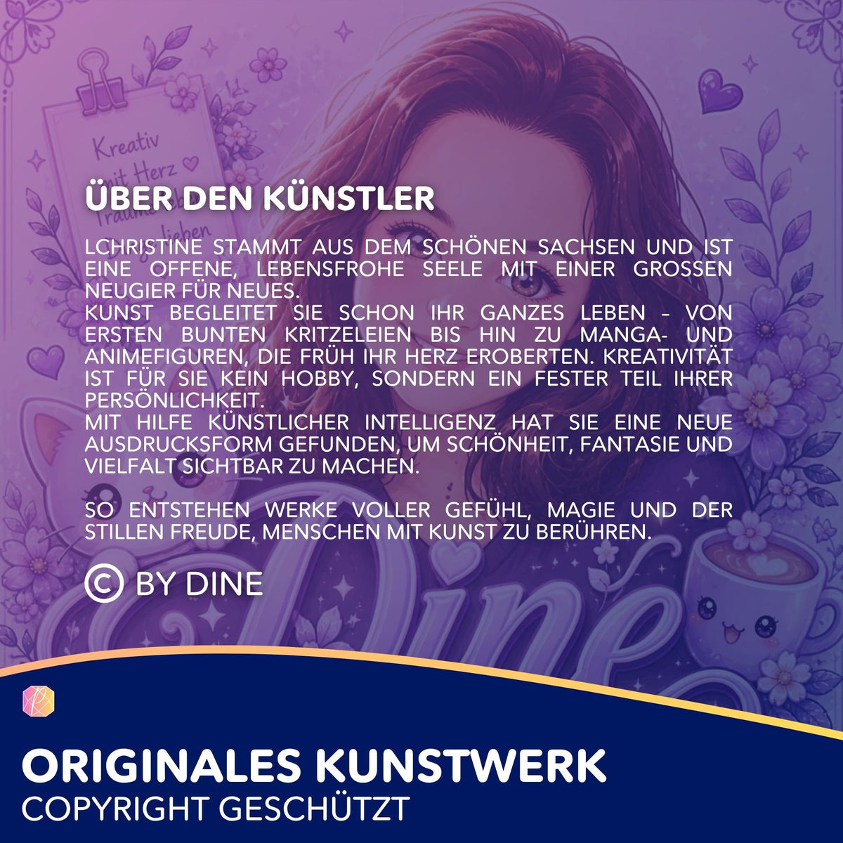 Künstlerporträt für das Diamond Painting Bubble Tea Universum mit niedlichem Fantasy-Motiv und magischen Galaxie-Farben.