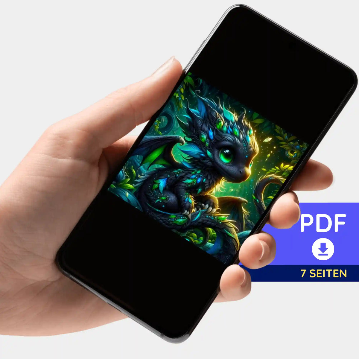 Digitale PDF-Bildmappe mit Drache-Motiv für Diamond Painting und Malen nach Zahlen auf dem Smartphone