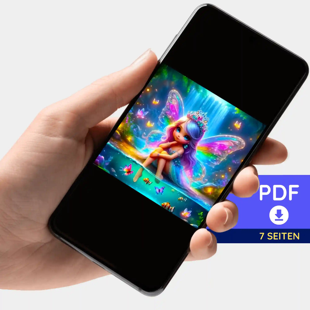 Digitale PDF-Bildmappe Entspannung am Elfenteich für Diamond Painting oder Malen nach Zahlen auf Smartphone-Display