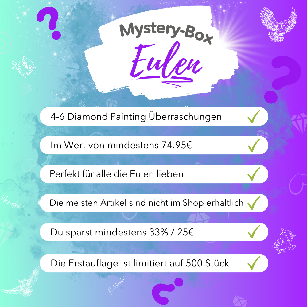 Picmondoo Diamond Painting Mystery-Box Eulen mit exklusiven Überraschungen für kreative DIY-Bastelsets-Fans