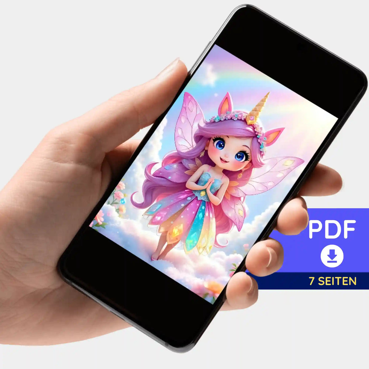 Digitale PDF-Bildmappe mit süßem Feen-Motiv für Diamond Painting Set und Malen nach Zahlen auf dem Smartphone