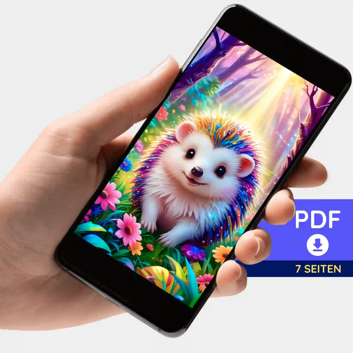 Digitale Picmondoo Bildmappe als PDF mit buntem Igel-Motiv für Diamond Painting und kreative DIY-Projekte