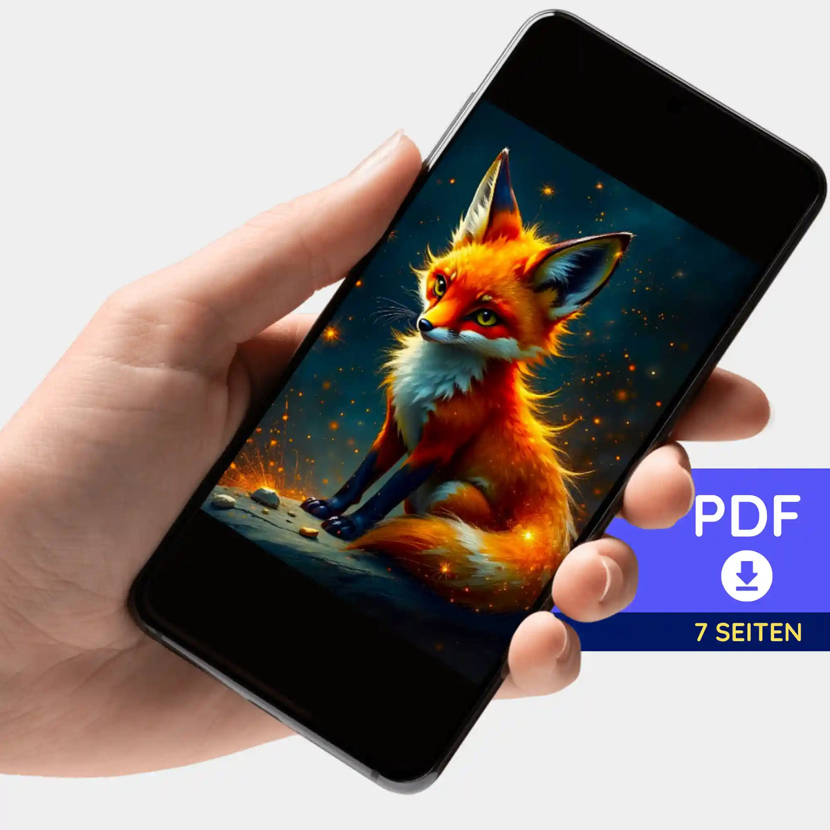 Digitale Picmondoo Bildmappe Foxy als 7-seitiges PDF für Diamond Painting und kreative DIY-Projekte auf Smartphone