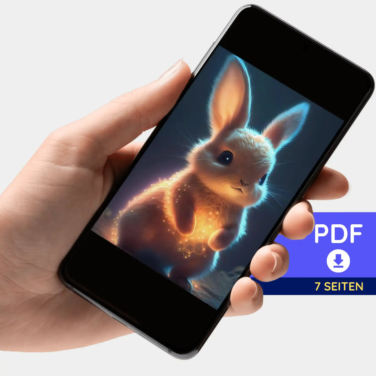 Digitale PDF-Bildmappe mit Funkelhäschen-Motiv für dein Diamond Painting und Malen nach Zahlen Projekt auf dem Smartphone.