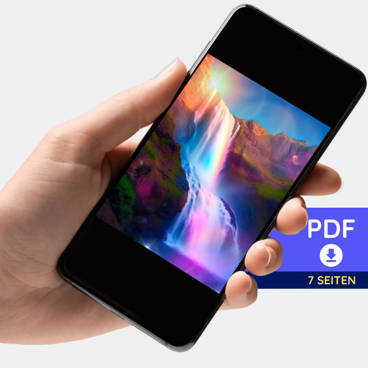 Digitale Picmondoo PDF-Bildmappe mit Wasserfall-Motiv für Diamond Painting und Malen nach Zahlen auf Smartphone