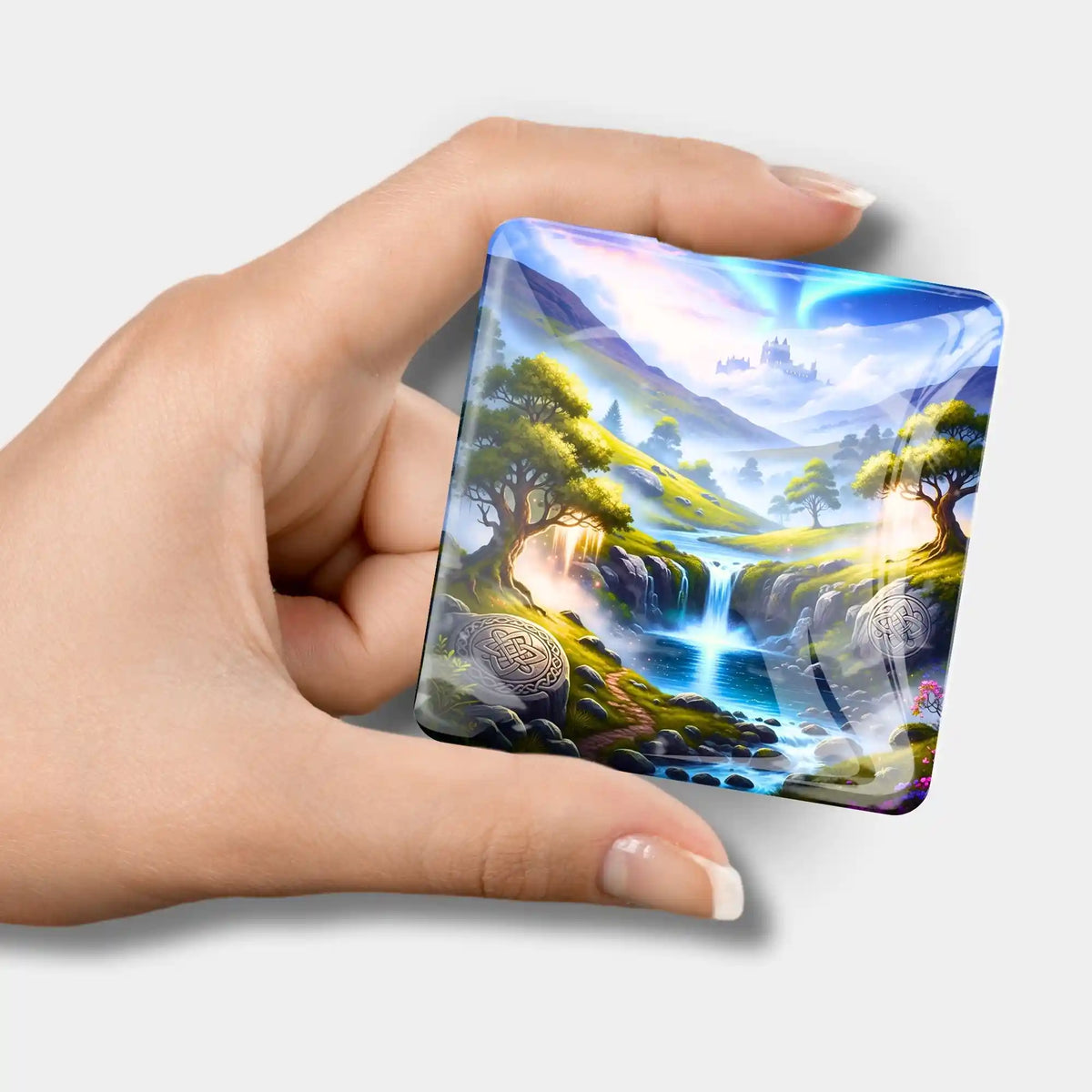 Magischer Cover Minder Tal der Erinnerung für Diamond Painting mit Glas-Optik und Fluss-Landschaft Motiv