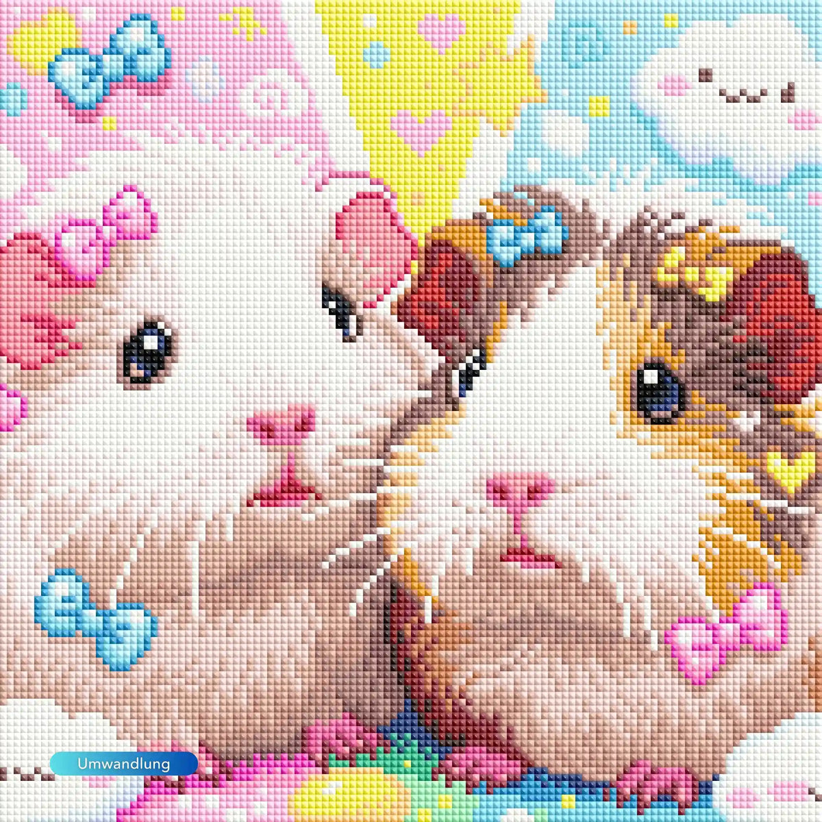 Diamond Painting Set mit süßem Meerschweinchenpaar, verziert mit bunten Glitzersteinen in einem verspielten Cartoon-Stil