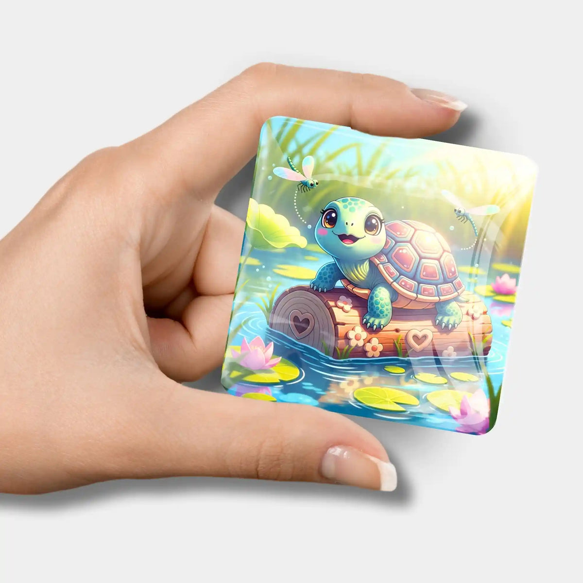 Diamond Painting Cover Minder Schildkrötenmädchen Karla aus Glas als praktisches Zubehör für DIY-Bastelsets