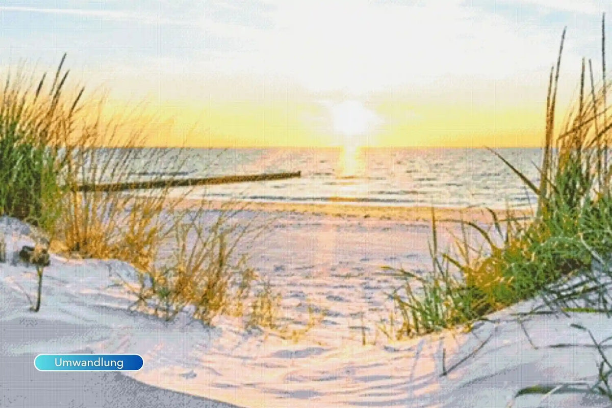 XXXL Diamond Painting mit idyllischem Strand bei Sonnenuntergang und Dünengras für entspannende DIY-Bastelstunden
