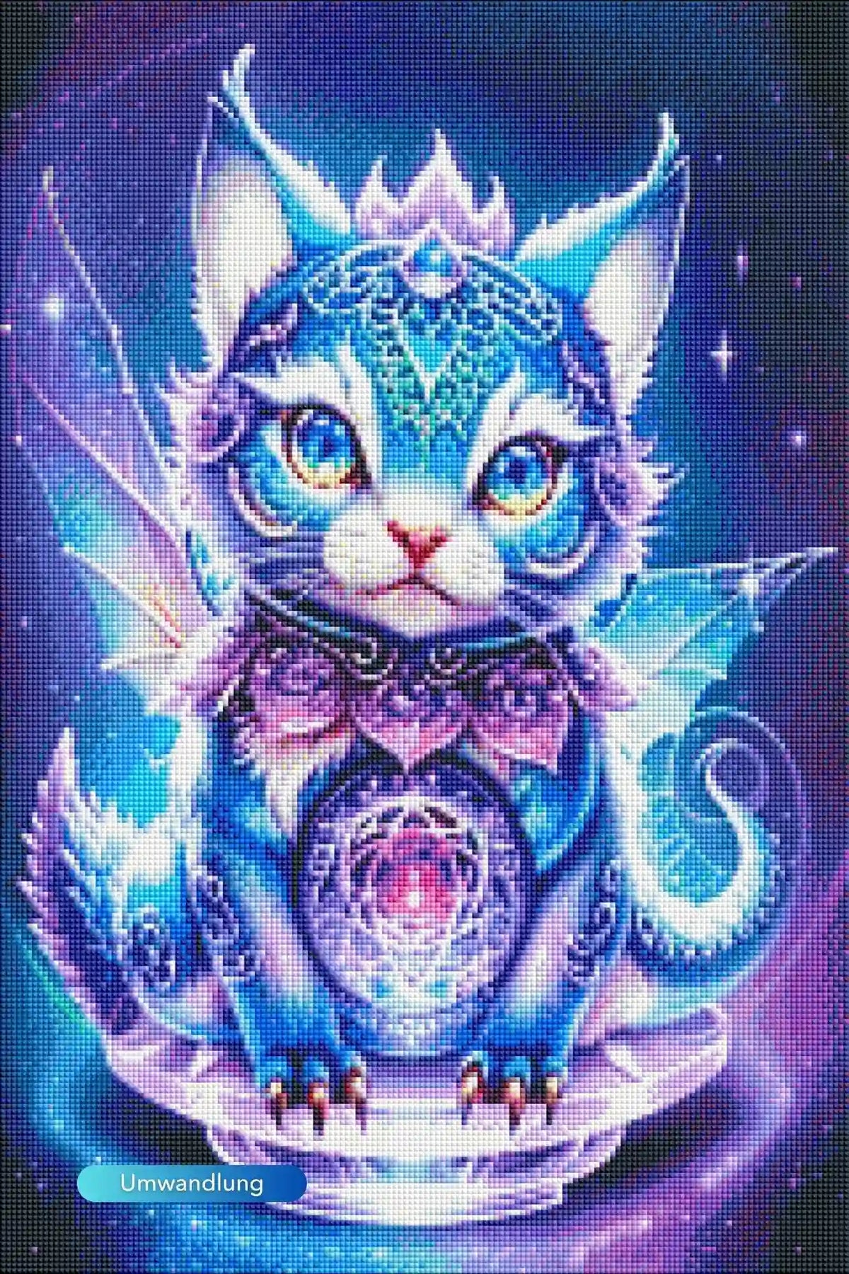 Diamond Painting Mystical Kitty mit leuchtenden Steinen als magische Katze im Fantasy-Design 40x60cm