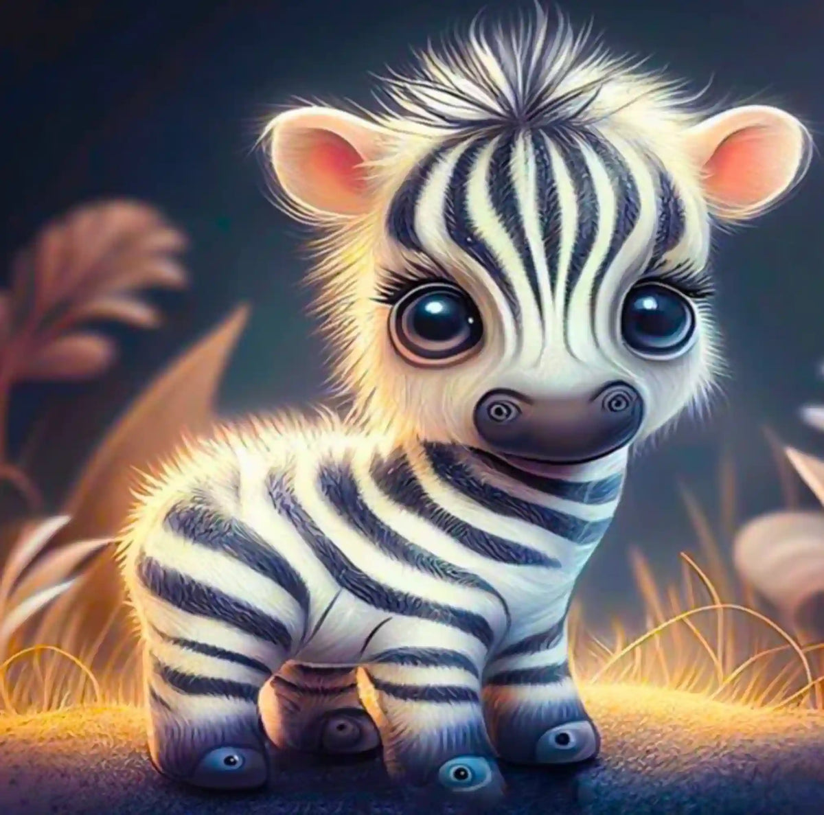 Diamond Painting Set eines niedlichen Zebrababys mit großen Augen im verträumten Stil für Anfänger und Kinder