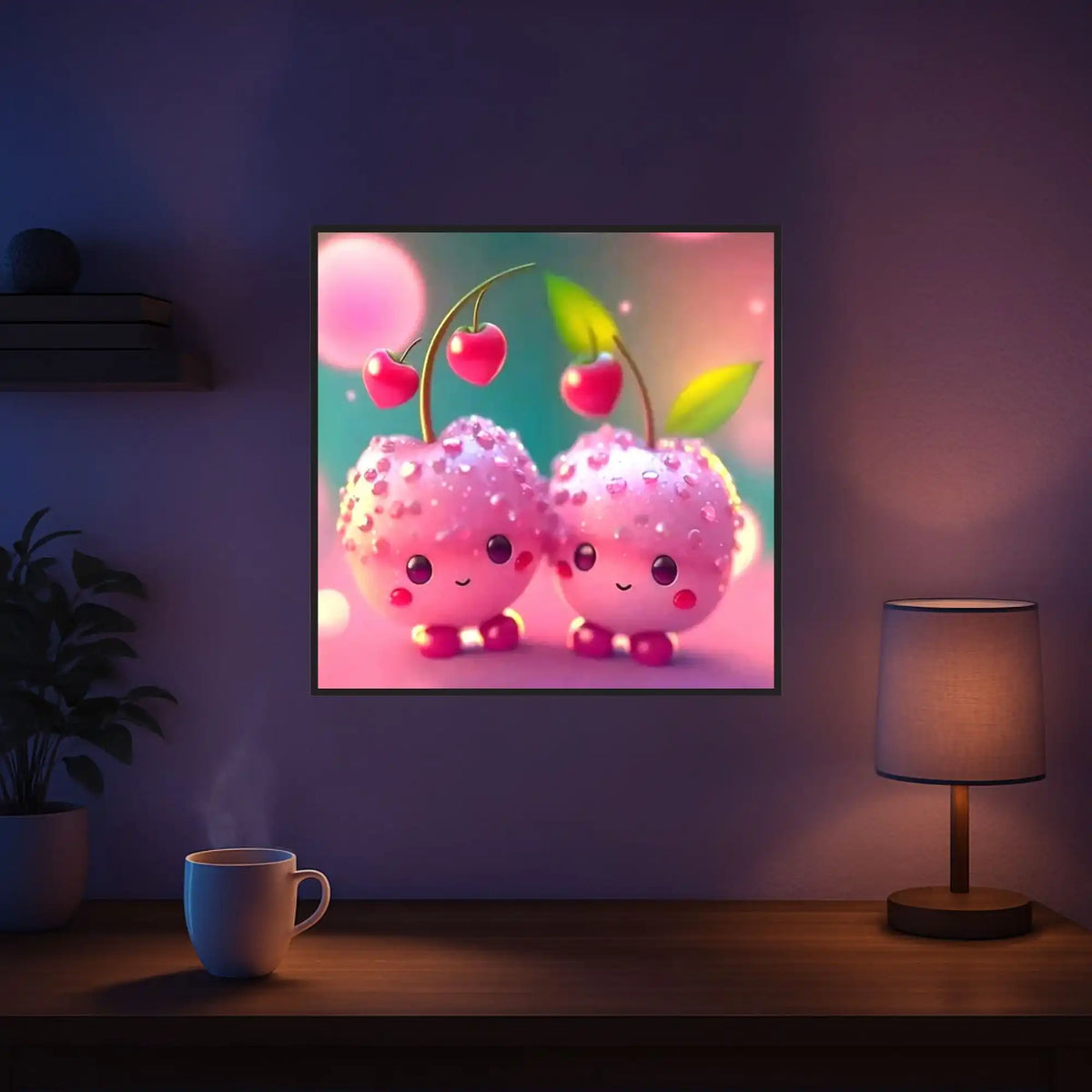 Diamond Painting Set Sweet Cherrys mit niedlichem Kirschen-Motiv in zarten Rosa-Tönen für ein buntes DIY-Kunstwerk
