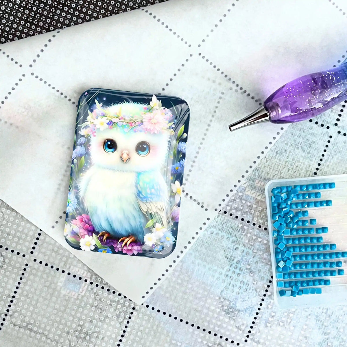 Magnetischer Glas-Cover Minder mit Eulen-Motiv für Diamond Painting Zubehör auf der Leinwand