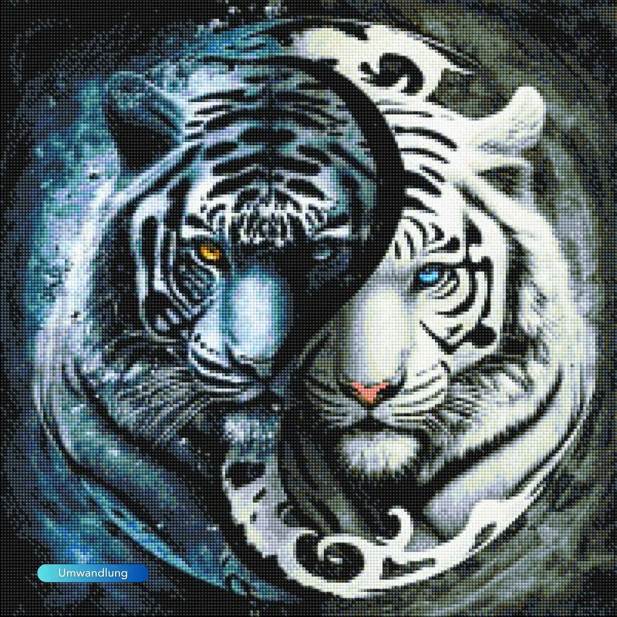 Diamond Painting Tiger Motiv im Ying und Yang Design in Schwarz und Weiß