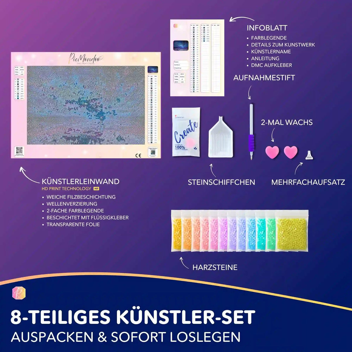 Diamond Painting Set Ozean und Universum mit Leinwand, bunten Harzsteinen und Zubehör für kreatives Basteln