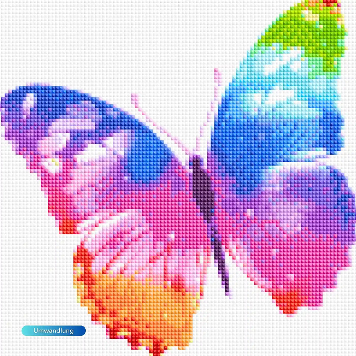 Diamond Painting Set für Kinder: Bunter Schmetterling mit schillernden Glitzersteinen auf quadratischer Leinwand