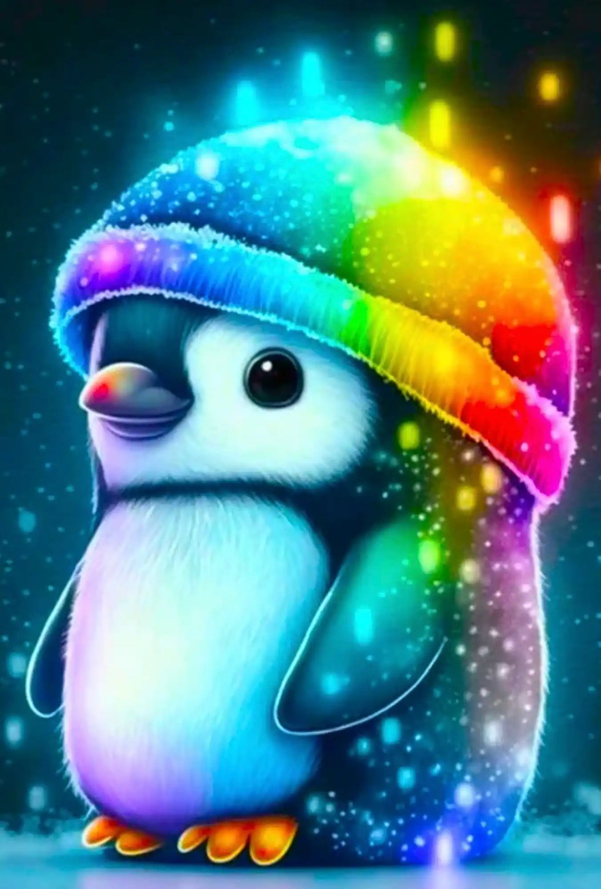 Diamond Painting Set für Kinder: Niedlicher, bunter Pinguin mit leuchtenden Farben und Glitzersteinen