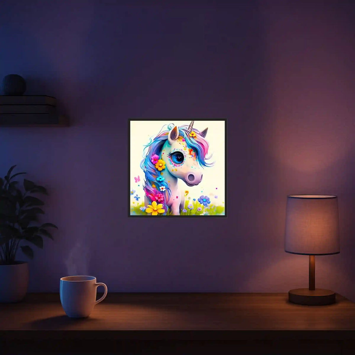 Diamond Painting Set für Kinder Motiv buntes Einhorn mit Blumen in 25x25cm als DIY-Bastelset