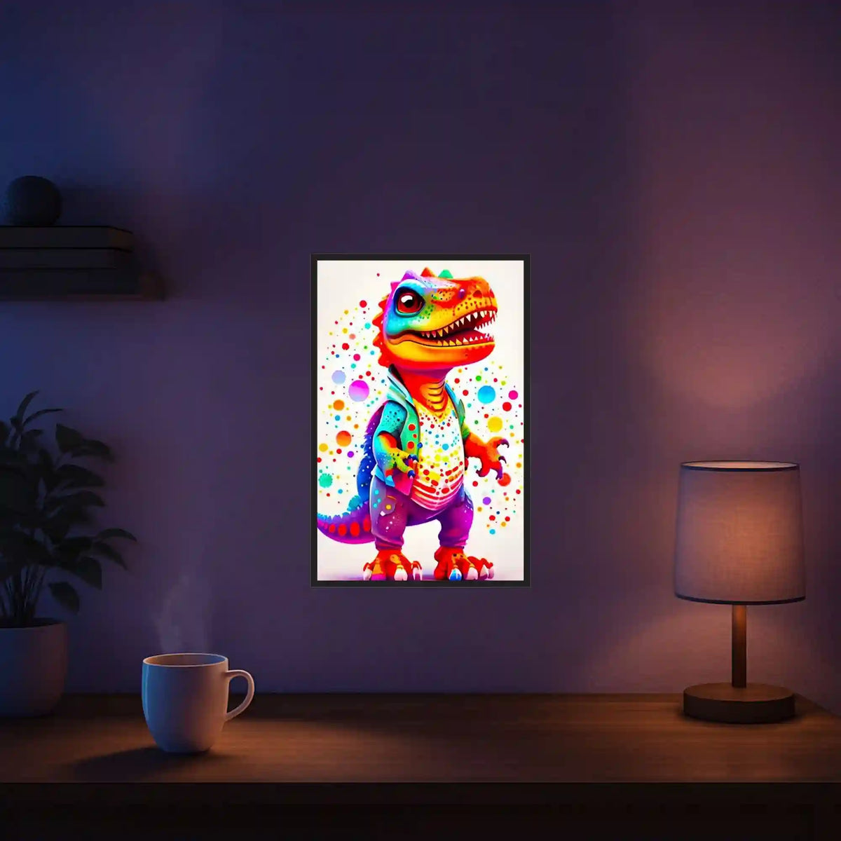 Diamond Painting Set Kunterbunter Dinosaurier in bunten Farben, perfekt als farbenfrohes Kinderzimmer-Wandbild