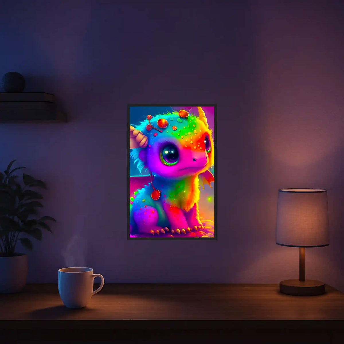 Diamond Painting Set für Kinder: süßer, bunter Regenbogendrache als funkelndes DIY-Kunstwerk an der Wand
