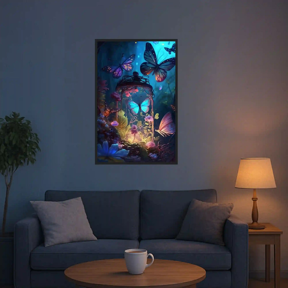 Diamond Painting Leuchtbild Nacht der Schmetterlinge mit leuchtenden Steinen als stimmungsvolle Fantasy-Wanddeko
