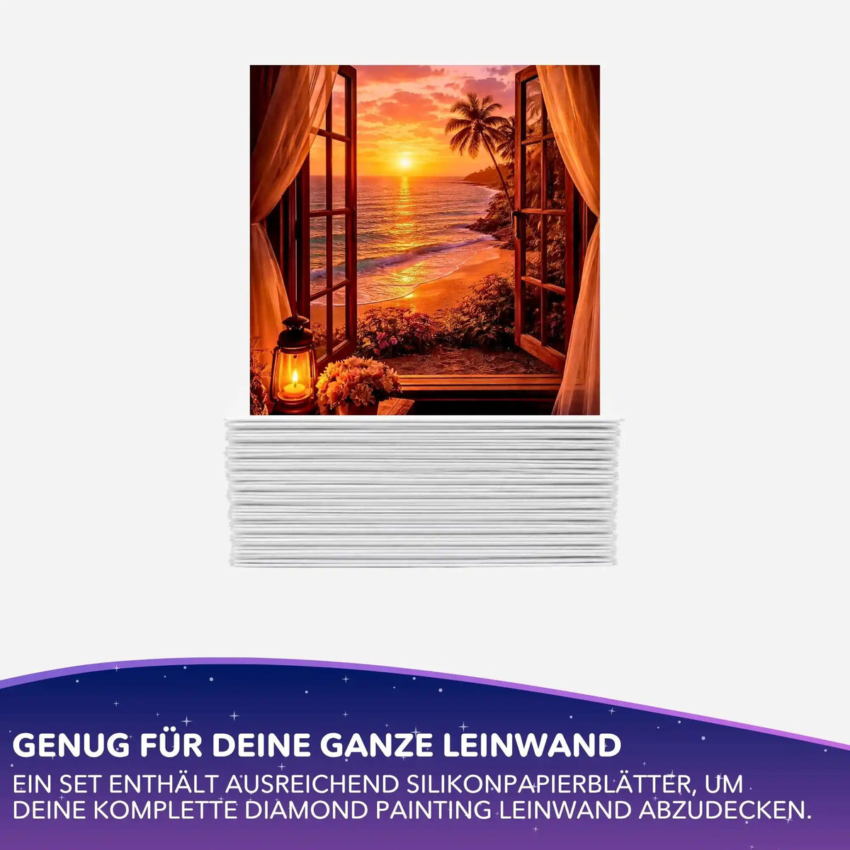 Stapel Silikonpapier für Diamond Painting Leinwand mit Sonnenuntergang-Motiv Goldene Stille
