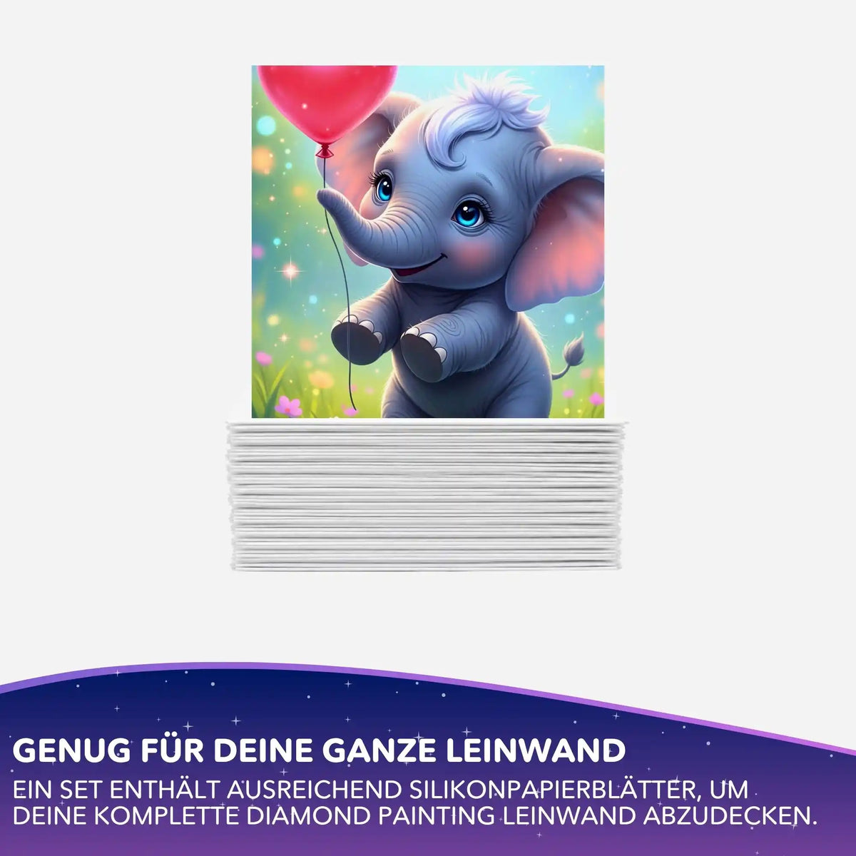 Diamond Painting Silikonpapier Set mit Elefant und Herzballon Motiv zur Leinwand-Abdeckung