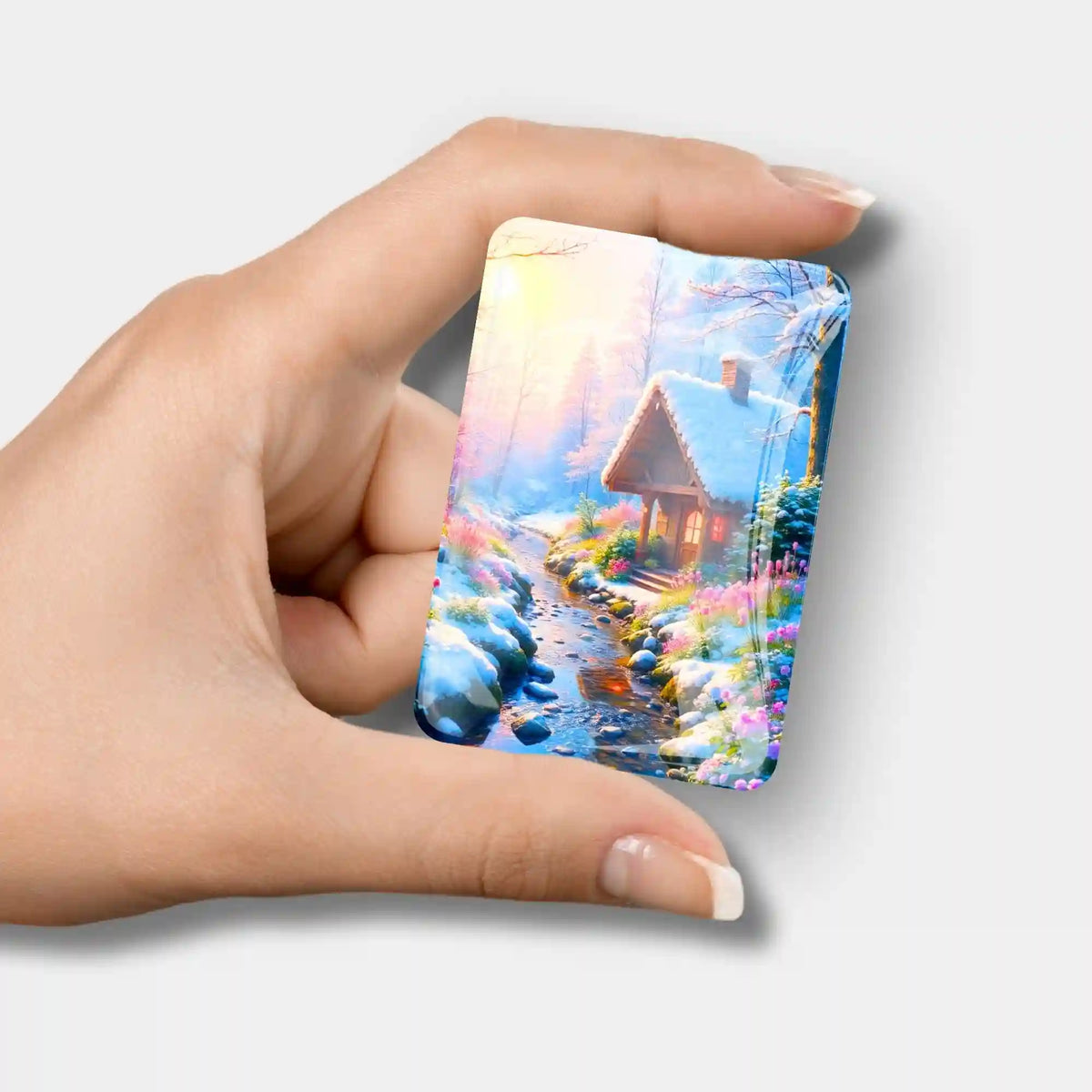 Magischer Cover Minder Glasmagnet Wintermorgen für Diamond Painting Zubehör mit verschneitem Haus am Bach