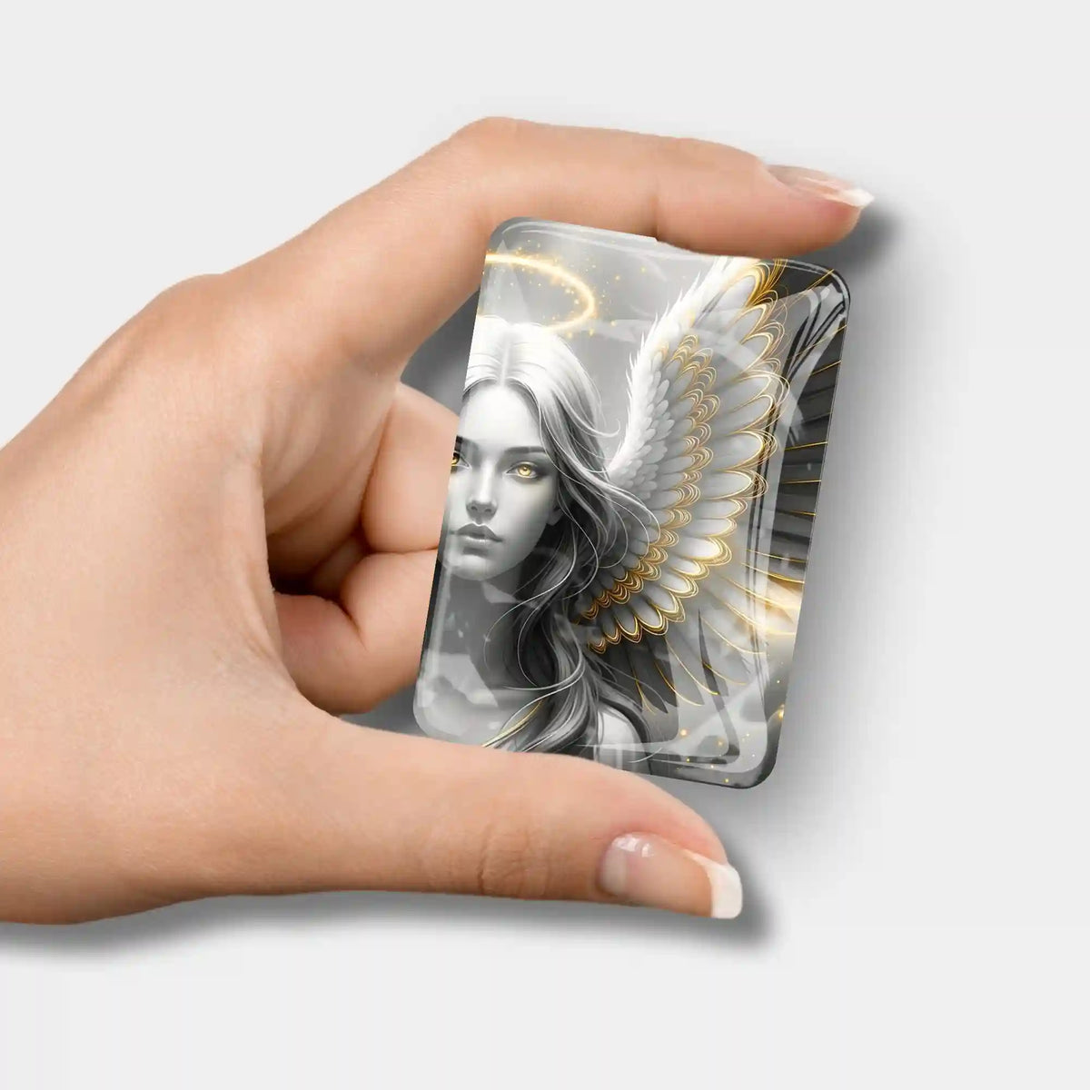 Glas Cover Minder mit Golden Angel Motiv als praktisches Zubehör für Diamond Painting und Bastelarbeiten