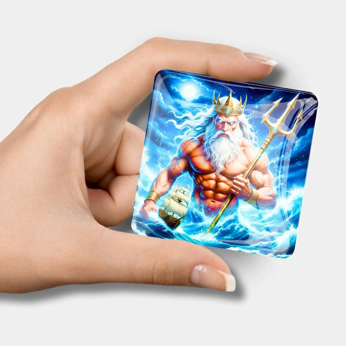 Quadratischer Cover Minder Poseidon aus Glas als praktisches Zubehör für Diamond Painting und Bastelsets