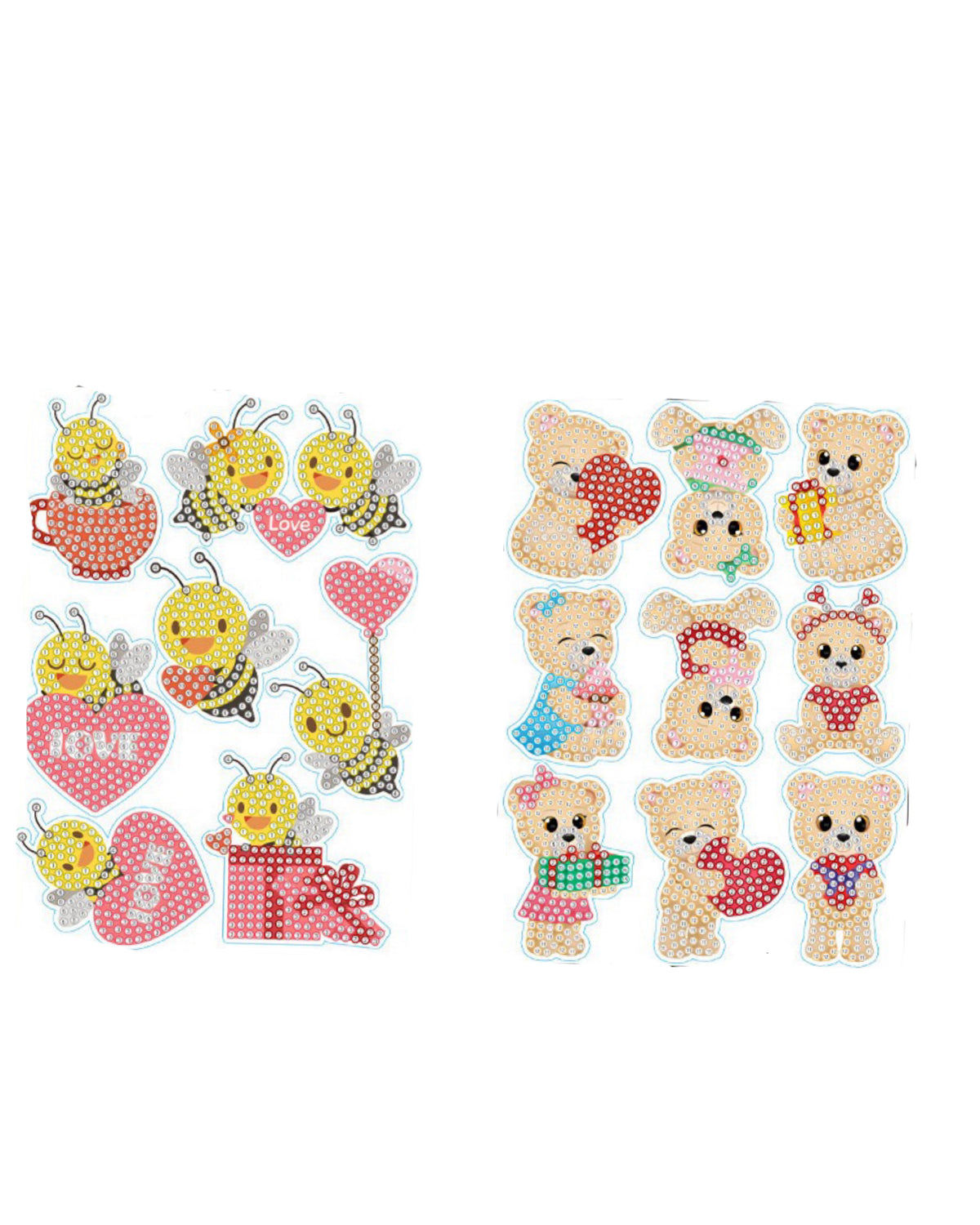 Diamond Painting Sticker Set mit niedlichen Bienen und Bärchen Motiven, perfekt für DIY-Bastelprojekte zu Muttertag