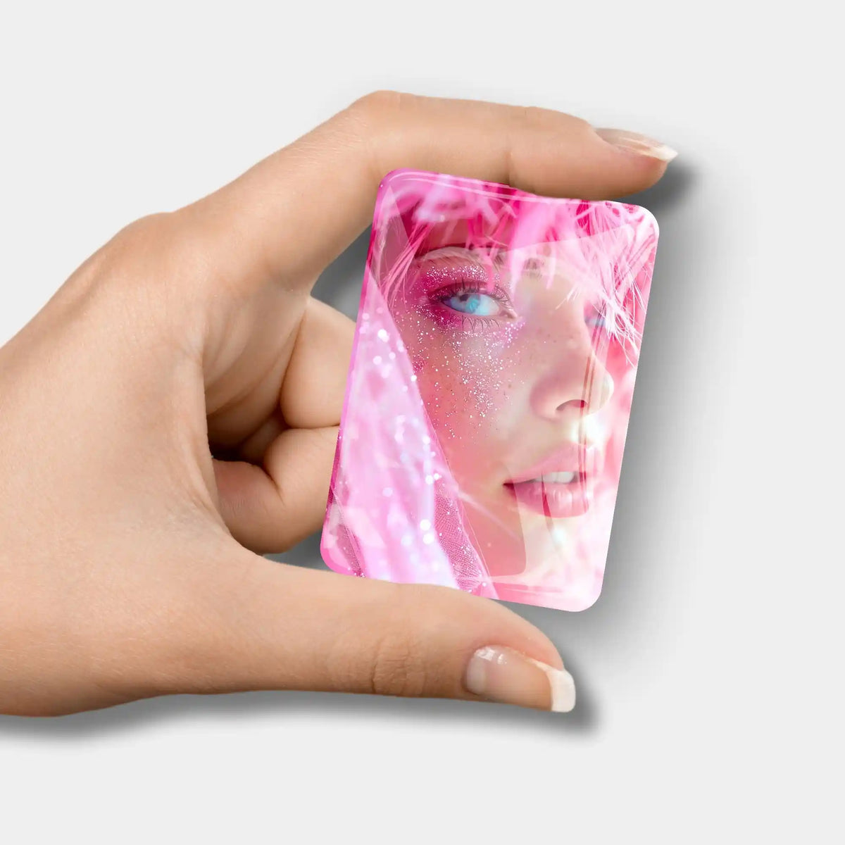 Pink Dream Cover Minder aus Glas zur Fixierung bei Diamond Painting Projekten mit funkelndem Frauenporträt-Motiv