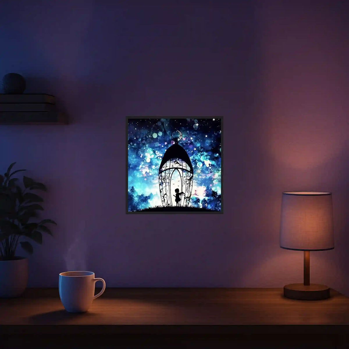 Diamond Painting Set Engel der vielen Lichter mit funkelnden Sternen im Universum als dekoratives Wandbild im Zimmer