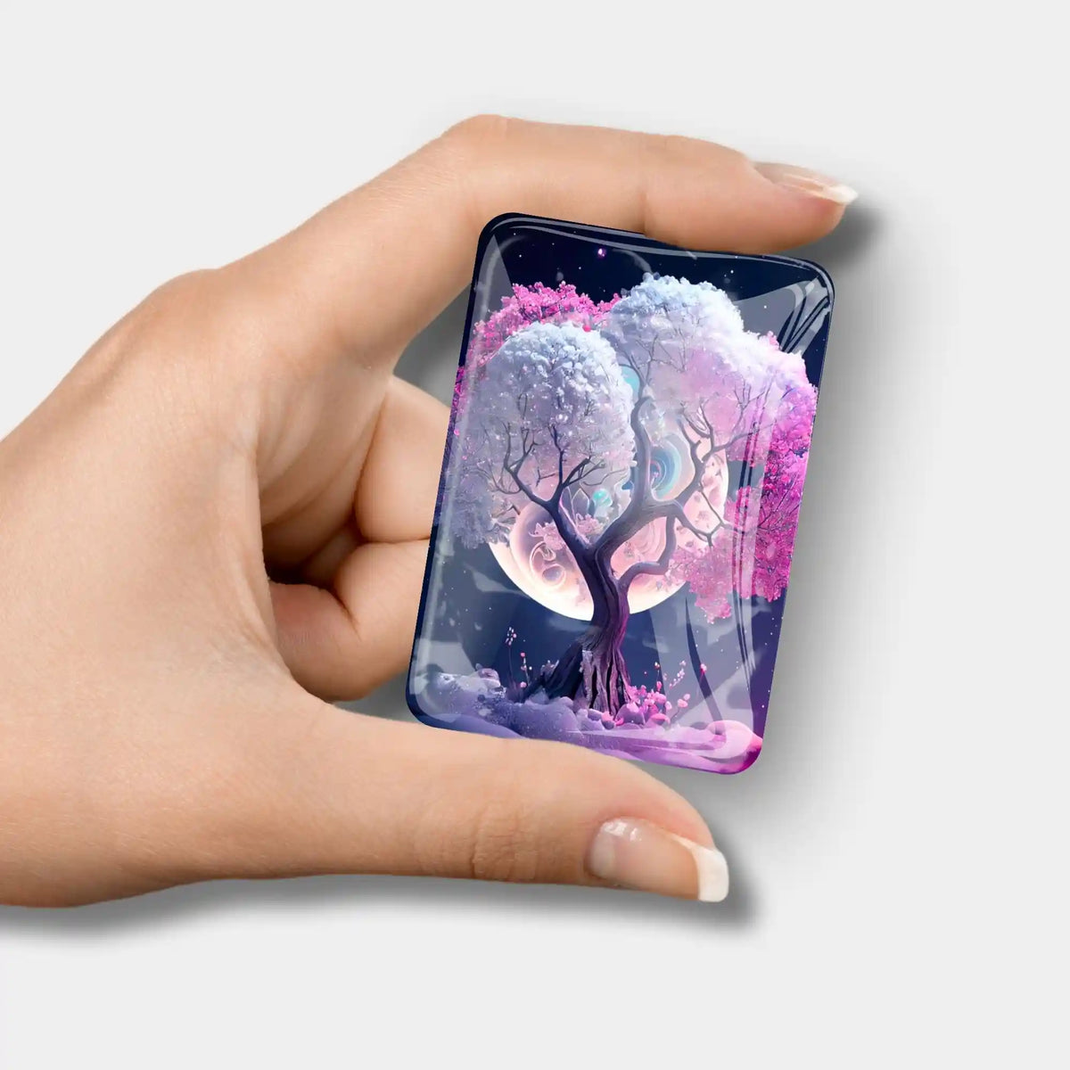 Magnetischer Diamond Painting Cover Minder mit pinkem Baum im Mondlicht für kreatives DIY-Basteln