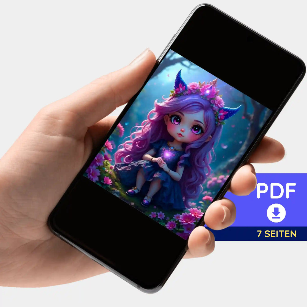 Digitale Picmondoo Diamond Painting Bildmappe Little Violett als PDF Download auf einem Smartphone