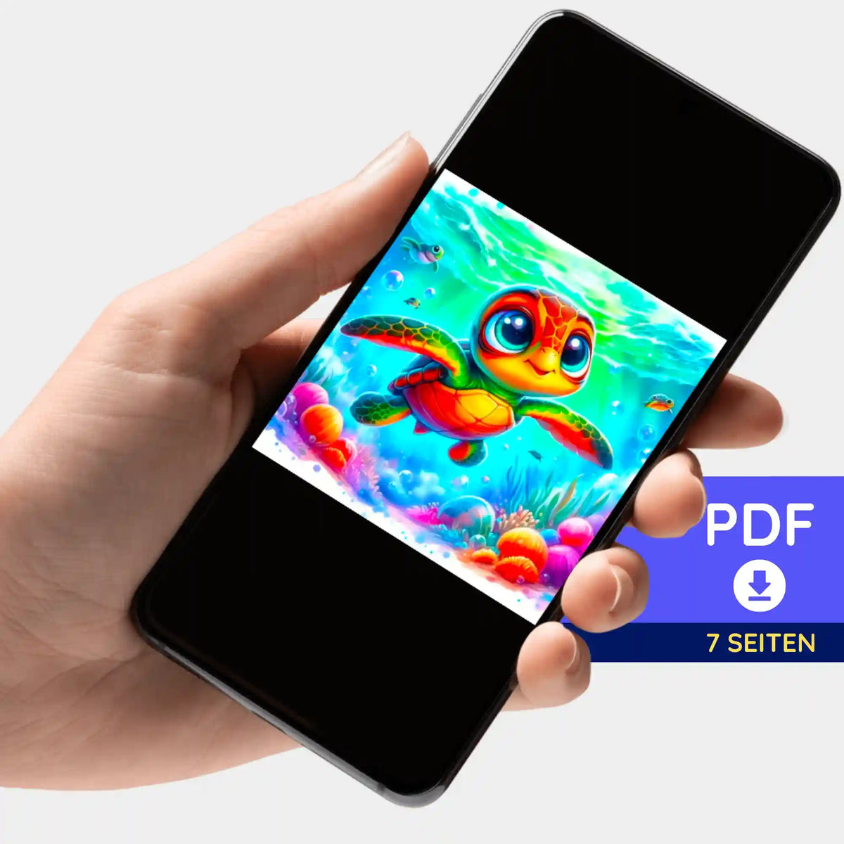 Digitale PDF-Bildmappe Lotta die Meeresschildkröte für Diamond Painting und kreative DIY-Projekte auf Smartphone