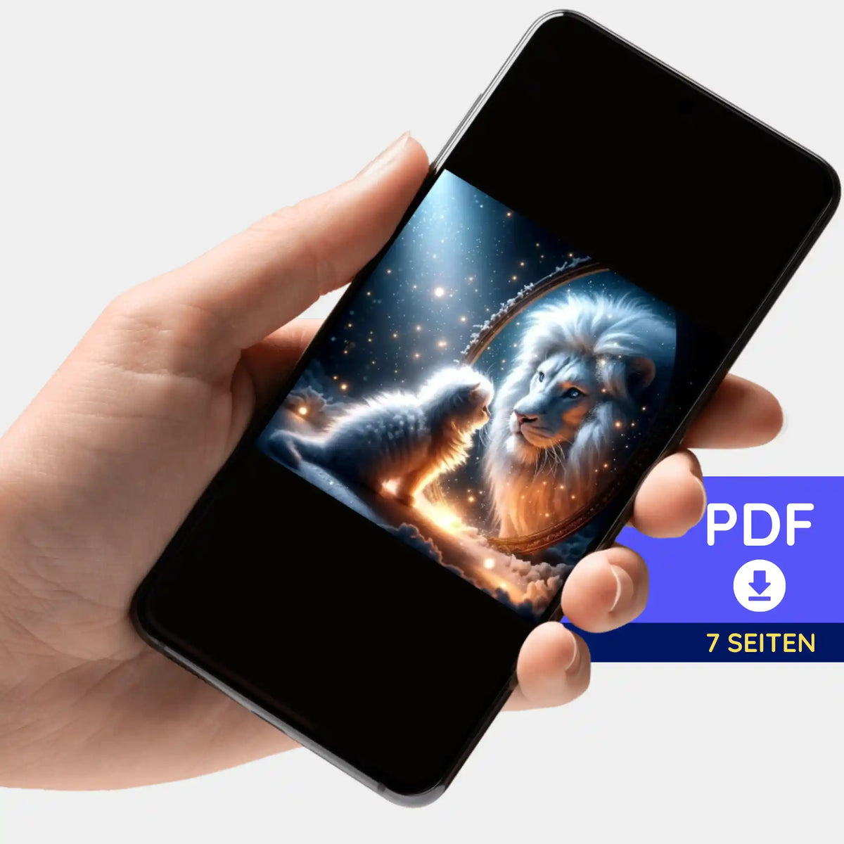 Digitale PDF-Bildmappe zur Vorlage für Diamond Painting oder Malen nach Zahlen mit Löwen-Motiv auf dem Smartphone