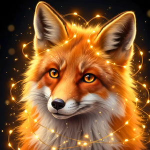 Diamond Painting Fuchs Lyra mit leuchtenden magischen Funken, detailreiches DIY-Set Motiv für ein glänzendes Tierbild.