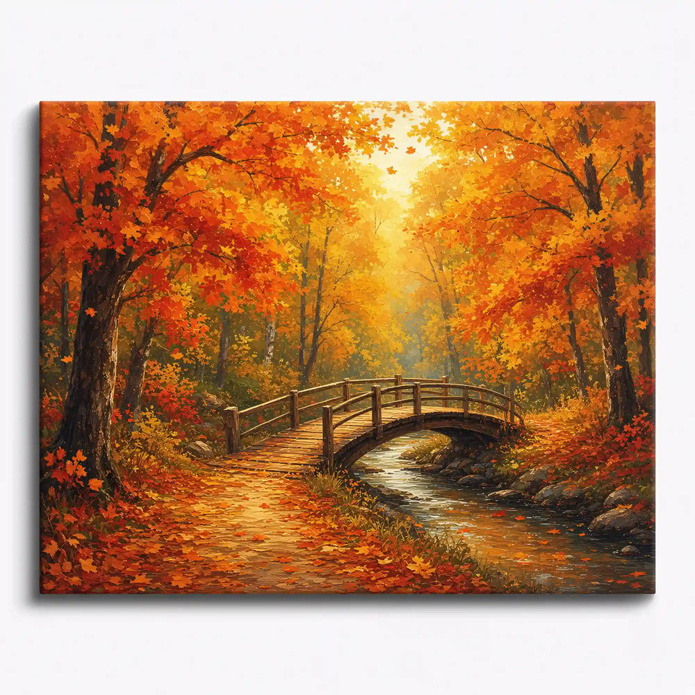Peinture par numéros - Pont dans une forêt de feuillus