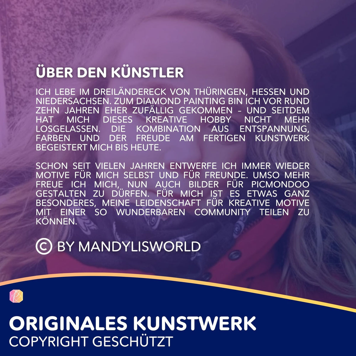 Künstlervorstellung für Diamond Painting Set Bewahrtes Licht von MandyLisWorld – kreatives DIY-Hobby für Erwachsene