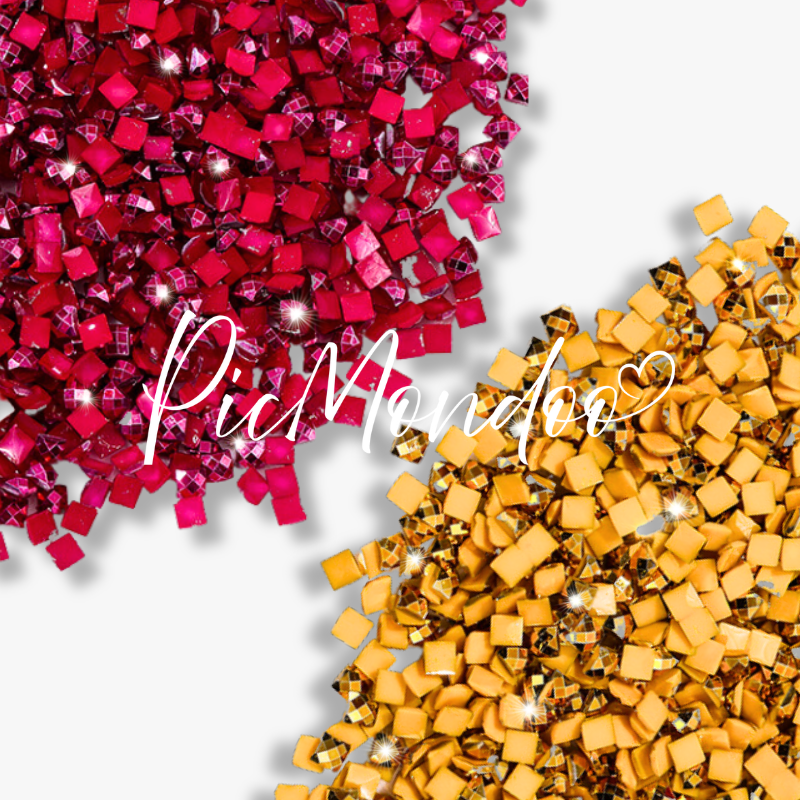 Quadratische Diamond Painting Metallic-Steinchen in Rot und Gold für glitzernde Effekte im DIY-Kunstwerk