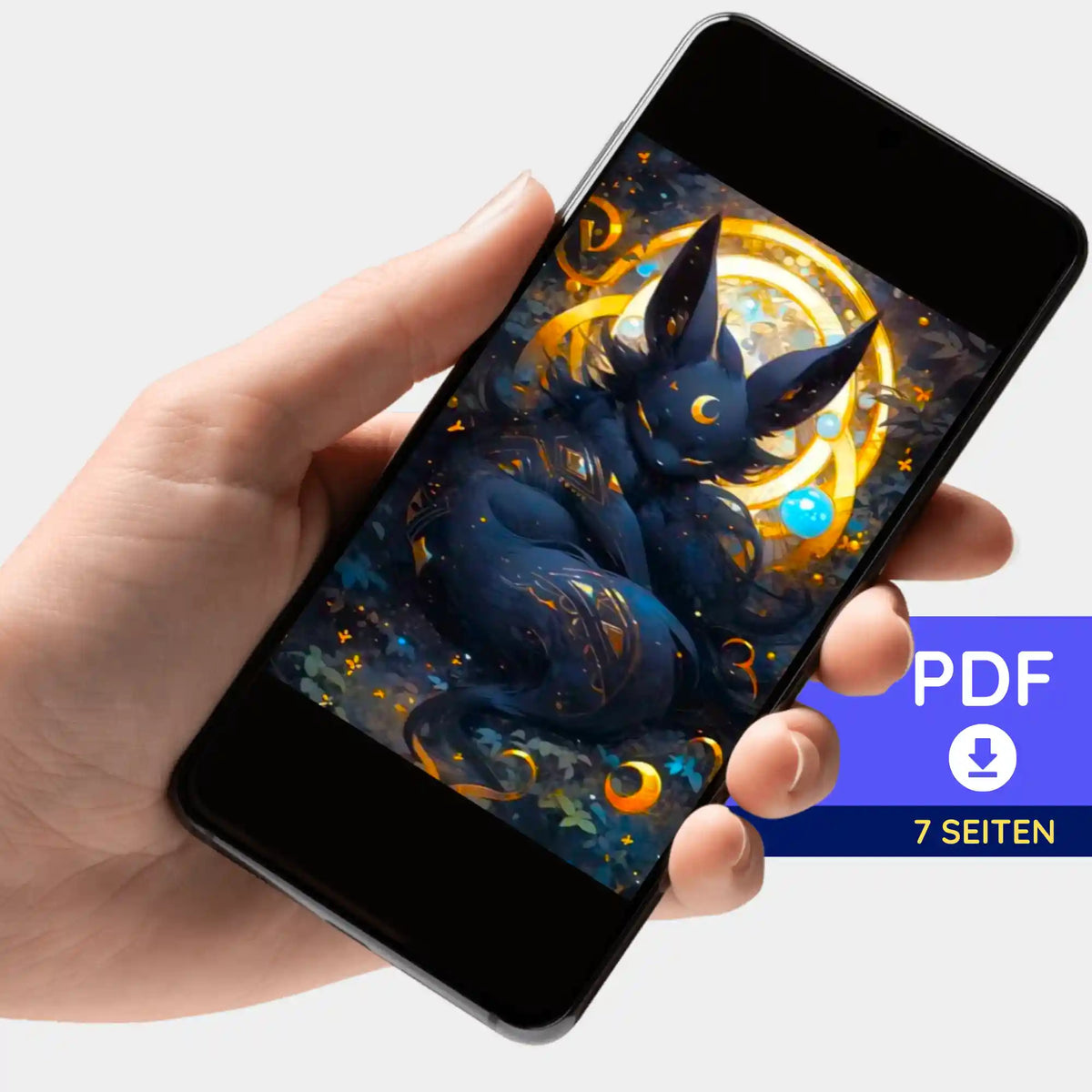 Digitale PDF-Bildmappe mit mystischem Nachtwesen-Motiv für Diamond Painting und Malen nach Zahlen auf Smartphone