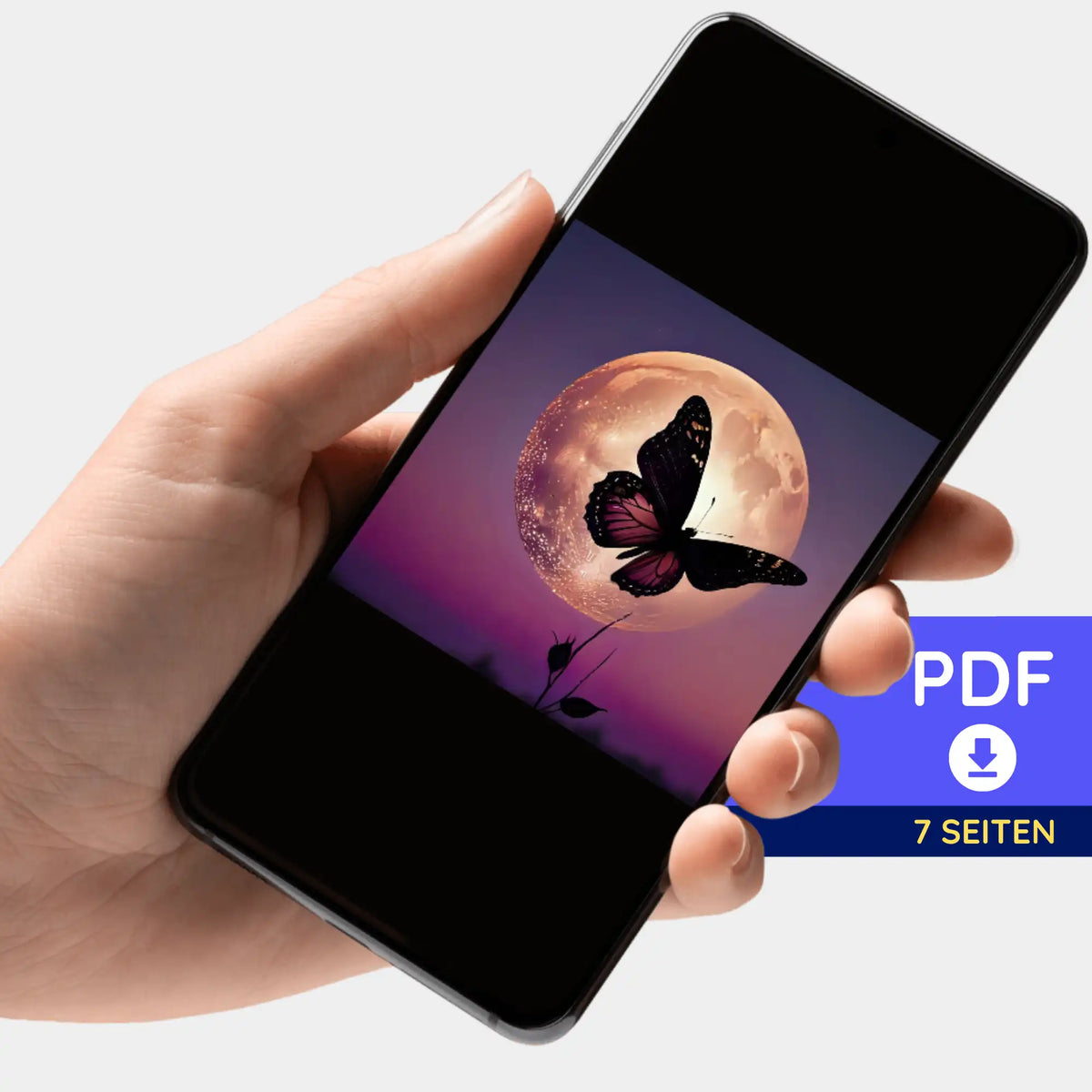 Digitale PDF Bildmappe Nightfly für Diamond Painting und Malen nach Zahlen auf Smartphone mit Schmetterlingsmotiv
