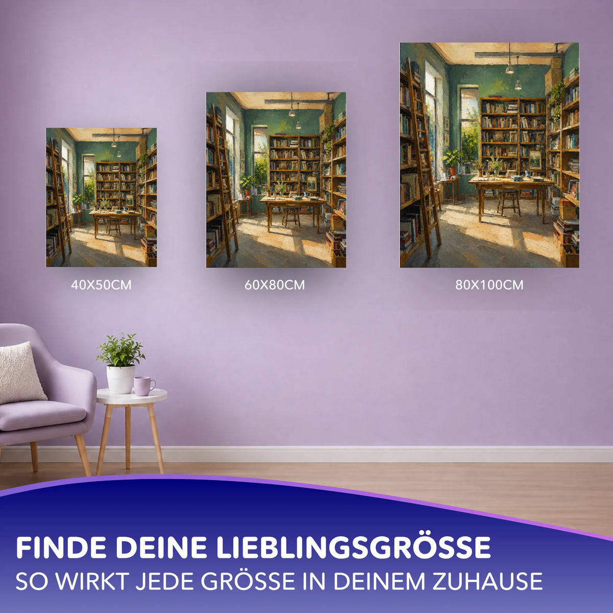 Malen nach Zahlen für Erwachsene: Bibliothek-Motiv in verschiedenen Größen als Wanddekoration für das gemütliche Zuhause