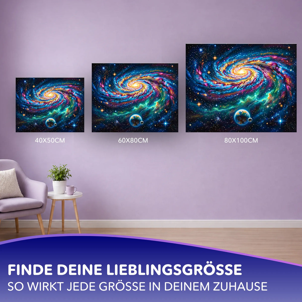 Malen nach Zahlen für Erwachsene Motiv Unendliche Weiten in verschiedenen Leinwand-Größen als Wanddekoration.