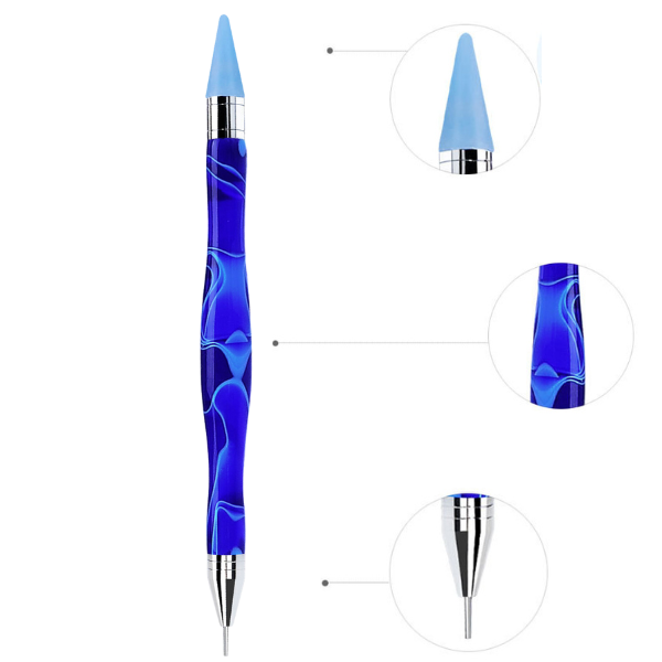 Blauer Diamond Painting Stift in Marmor-Optik mit Wachsspitze als hochwertiges Diamond Painting Zubehör